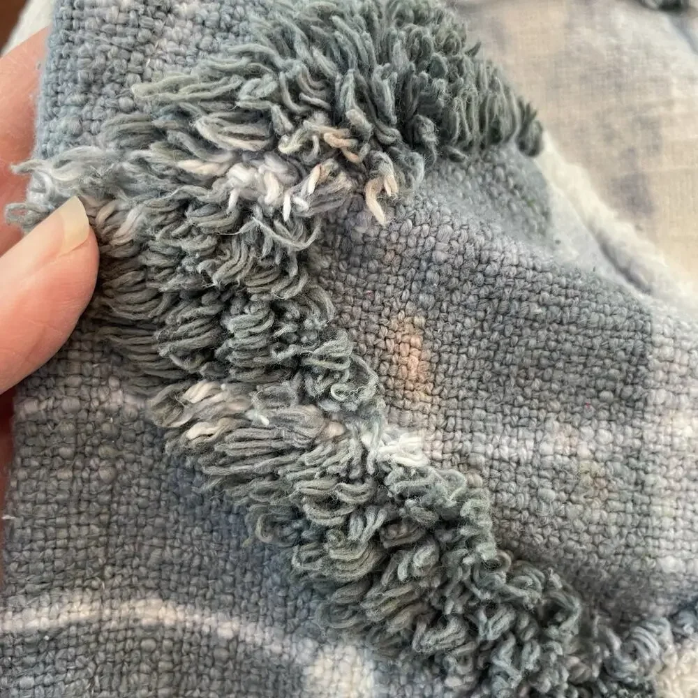 Rachel Zoe Tie Dye Throw Blanket Blue Chenille Tassels Coastal Beach House 52x67